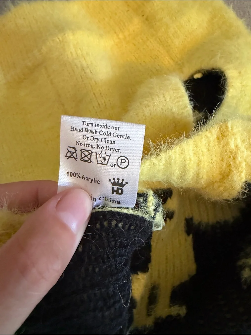 Yellow Dog Sweater with Black Reindeer Motif - Unbranded